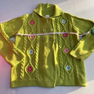FAIRYCORE Green cotton cardigan with pink and blue flowers